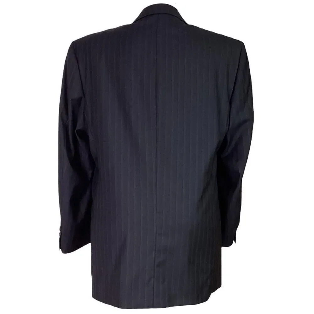 Hickey Freeman Blazer Men 44R Black Striped Loro Piana Super 130 Wool Jacket